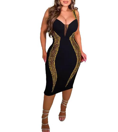Imagem de Mini vestido Jigfar Sexy Elegant Strass sem mangas para mulheres