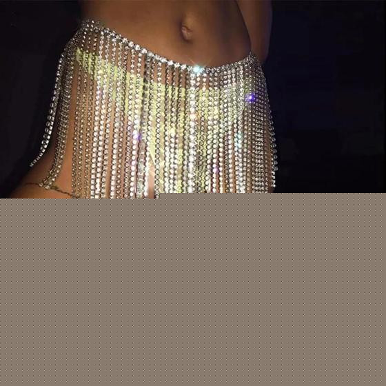 Imagem de Brilhante Strass Lantejoulas Cristal Borla Mini Saia Cintura Ajustável Sexy Festa Boate Jóias