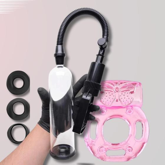 Imagem de kit Bomba Peniana mais Anel Peniano com vibro Kit potencializador Masculino Egg Masturbador Capa Peniana Sexy Import