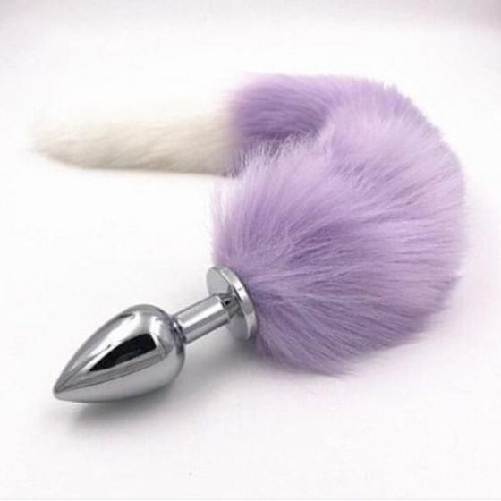 Imagem de Plug Anal Rabo Raposa Pequeno Roxo e Branco Excita Dilata
