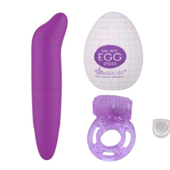 Imagem de KIt Vibrador Golfinho Ponto G + Egg MAsturbador Masculino + Anel Peniano Retarda Ejaculação