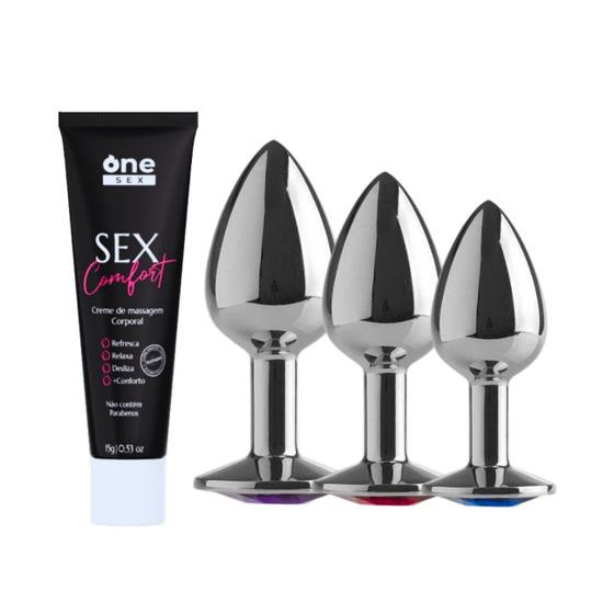 Imagem de Sex Comfort  Creme Dessensibilizante Anal E Kit Plug Anal Tamanho P, M e G
