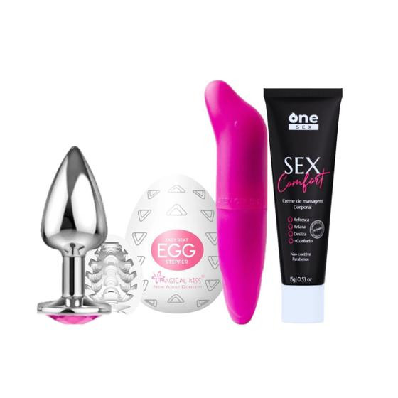 Imagem de Kit Plug Anal Tamanho P  Vibrador Ponto G Liso  Creme de Massagem Anal Sex Comfort  Egg Masturbador