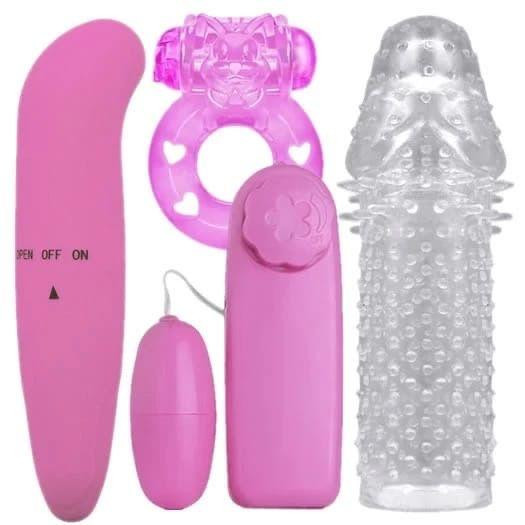 Imagem de Kit Sensual Casal Prazeres Sex Shop Com Vibrador Golfinho Anel Peniano Capa Peniana Bullet Capsula