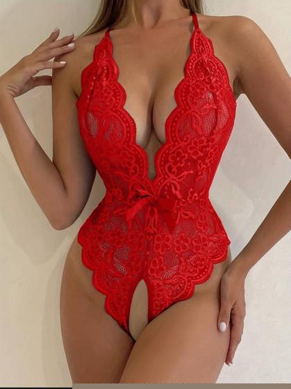 Imagem de Body Lingerie Sensual Rendada Com Abertura Íntima Luxo Sexy