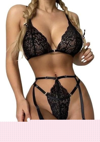 Imagem de Lingerie Feminina Sexy Renda Com Cinta Liga Sensual Completo