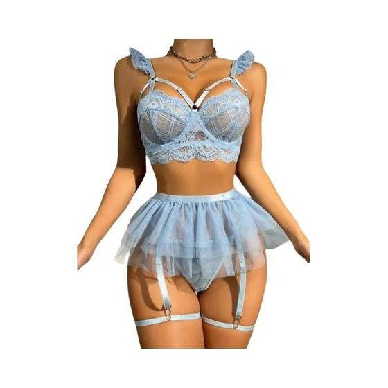 Imagem de Conjunto De Lingerie Feminina Transparente De Malha, Vestido De Baile Sexy, Kit De Liga, Roupa
