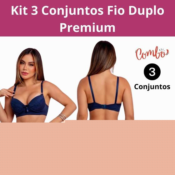 Imagem de Lingerie Feminina Kit com 3 Conjuntos Fio Duplo Renda Sexy