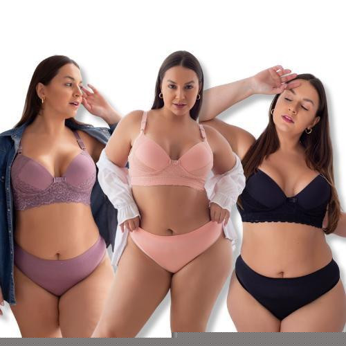 Imagem de Kit 10 Conjuntos Calcinha E Sutiã Bojo Plus Size Tanga Sexy