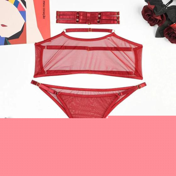 Imagem de Conjunto De Sutiã Aberto De Renda Transparente Exótico Lingerie Íntima Sexy Roupa Íntima Fantasia