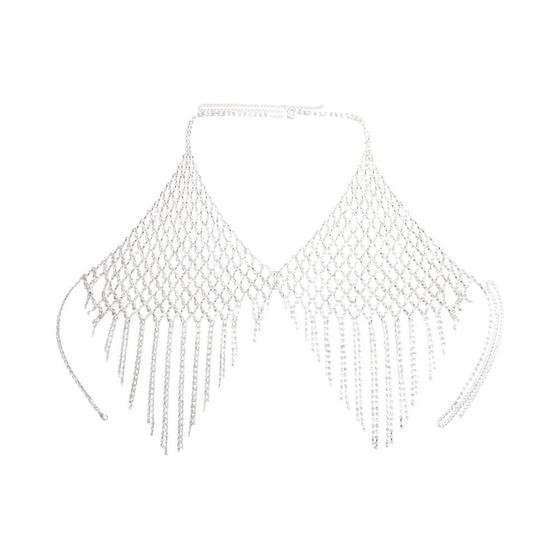 Sutiã De Corrente Com Arnês De Malha Com Franjas De Strass Feminino, Joia Corporal De Cristal Sexy - Stone Fans