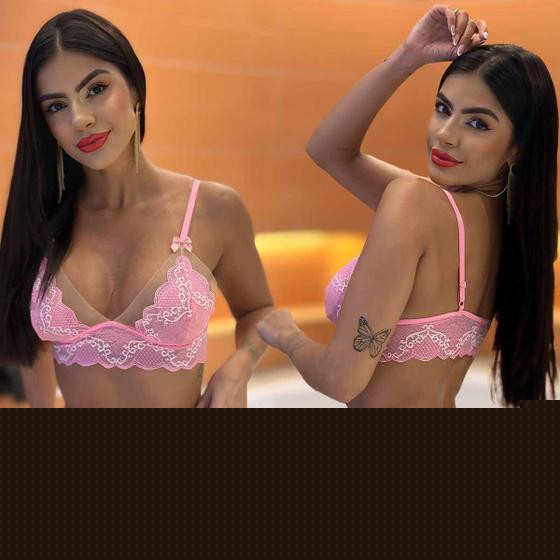 Imagem de Lingerie Sem Bojo Tule Transparente Renda Calcinha Fio Sexy