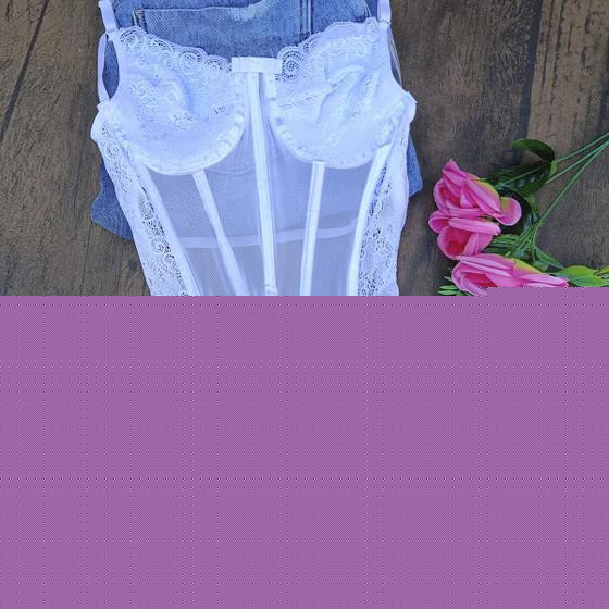 Imagem de Lingerie Cropped Tule Calcinha Fio Com Regulagem Sensual Sexy Transparente