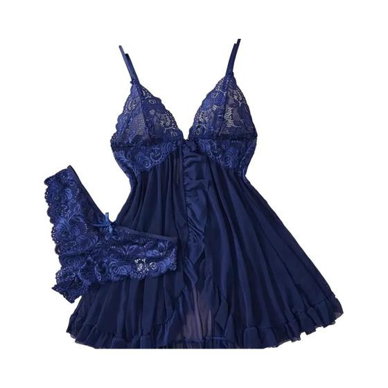 Imagem de Conjunto De Lingerie Sexy De Renda Vermelha Transparente Feminino Transparente Calcinha Babydoll