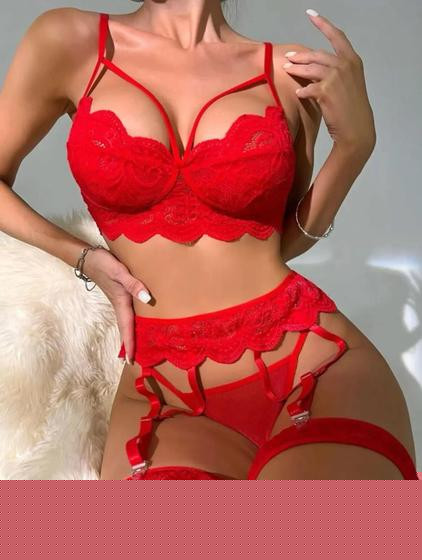 Imagem de Conjunto de Lingerie Feminina Sexy - Calcinha e Sutiã de Renda Transparente