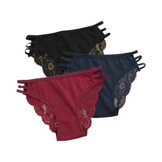 Imagem de Conjunto De Calcinha De Renda Sexy Feminina Cintura Baixa Oco Floral Transparente Alças Elásticas