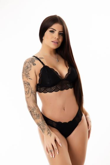 Imagem de Conjunto de Sutiã Sem Bojo e Calcinha Renda Transparente Sexy Lingerie Sensual