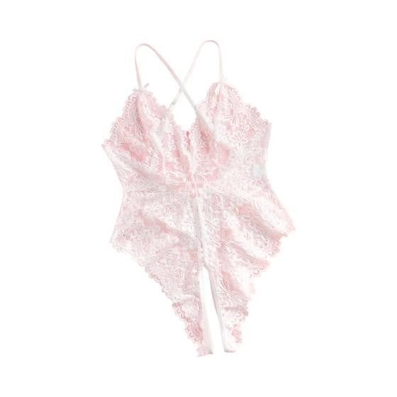 Imagem de Conjunto De Lingerie De Renda Sexy Branca Feminina Sutiã Transparente Tanga Mini Babydoll Bodysuit