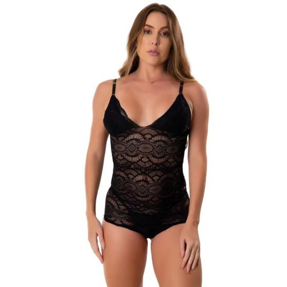 Imagem de Body Feminino De Renda Transparente Decotado Costa Nua Uma Alça Sensual Sexy Lingerie Moda Íntima