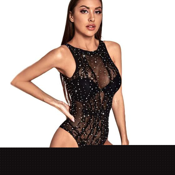 Imagem de Body transparente Lingerie sexy com strass brilho sensual
